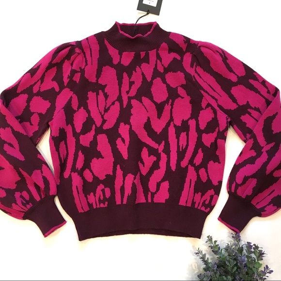 NWT Who What Wear Animal Print Pink Sweater - Picture 4 of 7